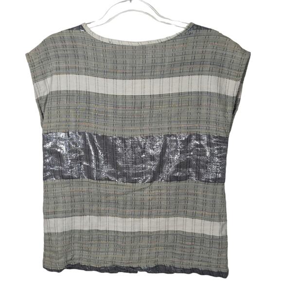 Ace & Jig Sleeveless V-Neck Button Front Patchwork Metallic Top Size Small - Picture 2 of 10